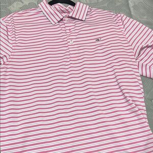 Vineyard Vines Pink and White Striped Polo Shirt